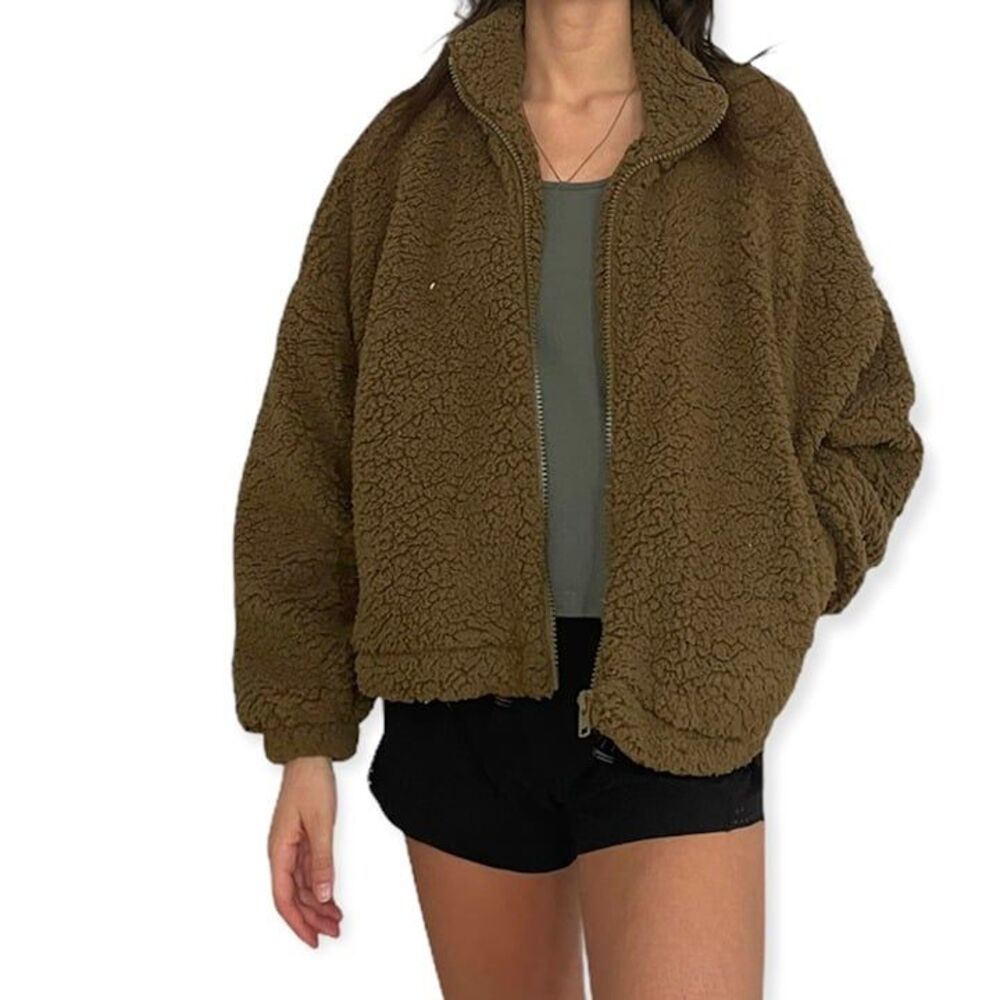 Teddy Bear Olive Green Cropped Sherpa